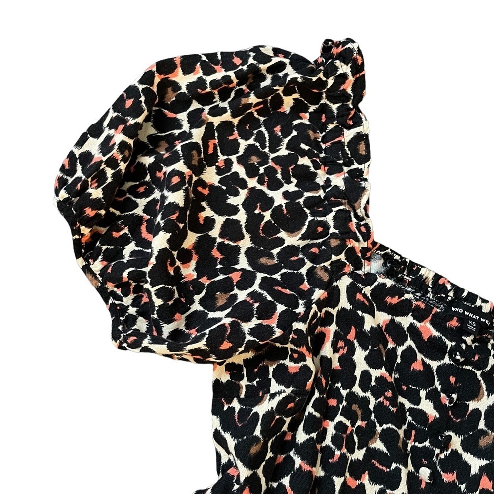 New with tags Who What Wear leopard print square neck puff sleeve mini dress XS - Picture 5 of 8